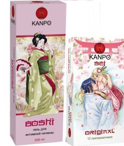 Канпо гель для интимной гигиены Boshi для женщин 40+ 200мл + презервативы Original White с пупырышками 12шт белая упаковка
